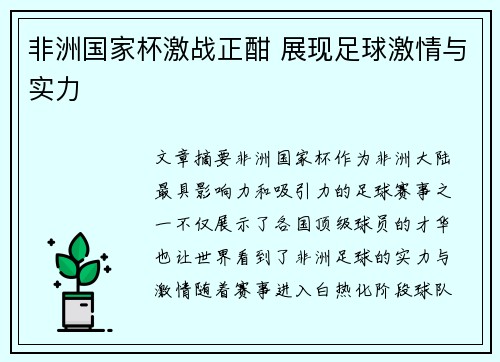 非洲国家杯激战正酣 展现足球激情与实力